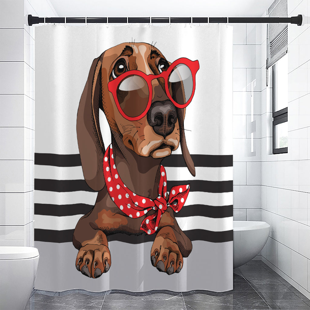 Dachshund With Red Sunglasses Print Shower Curtain