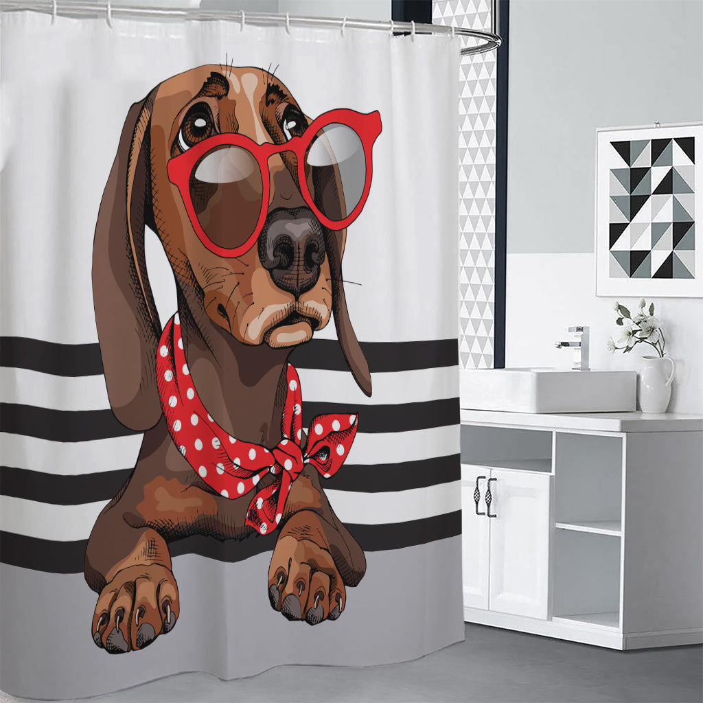 Dachshund With Red Sunglasses Print Shower Curtain