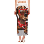 Dachshund With Red Sunglasses Print Side Slit Maxi Skirt