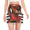 Dachshund With Red Sunglasses Print Side Slit Mini Skirt