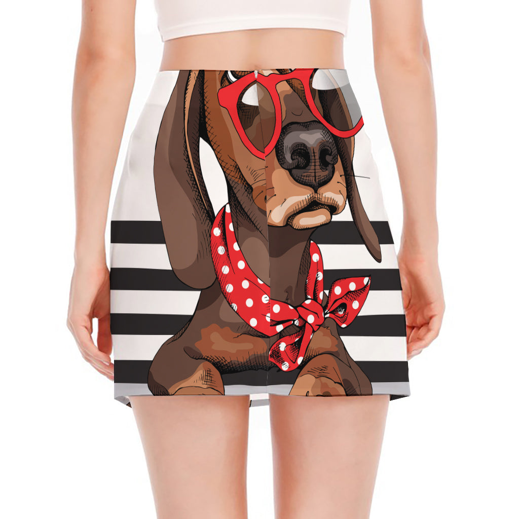 Dachshund With Red Sunglasses Print Side Slit Mini Skirt