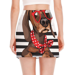 Dachshund With Red Sunglasses Print Side Slit Mini Skirt