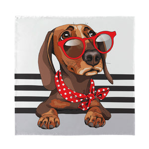 Dachshund With Red Sunglasses Print Silk Bandana