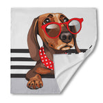 Dachshund With Red Sunglasses Print Silk Bandana