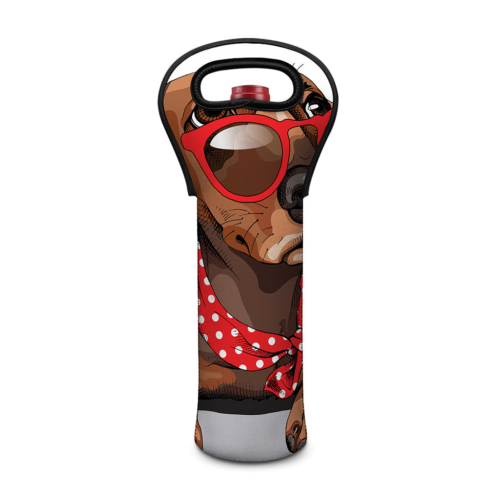 Dachshund With Red Sunglasses Print Single Neoprene Wine Tote