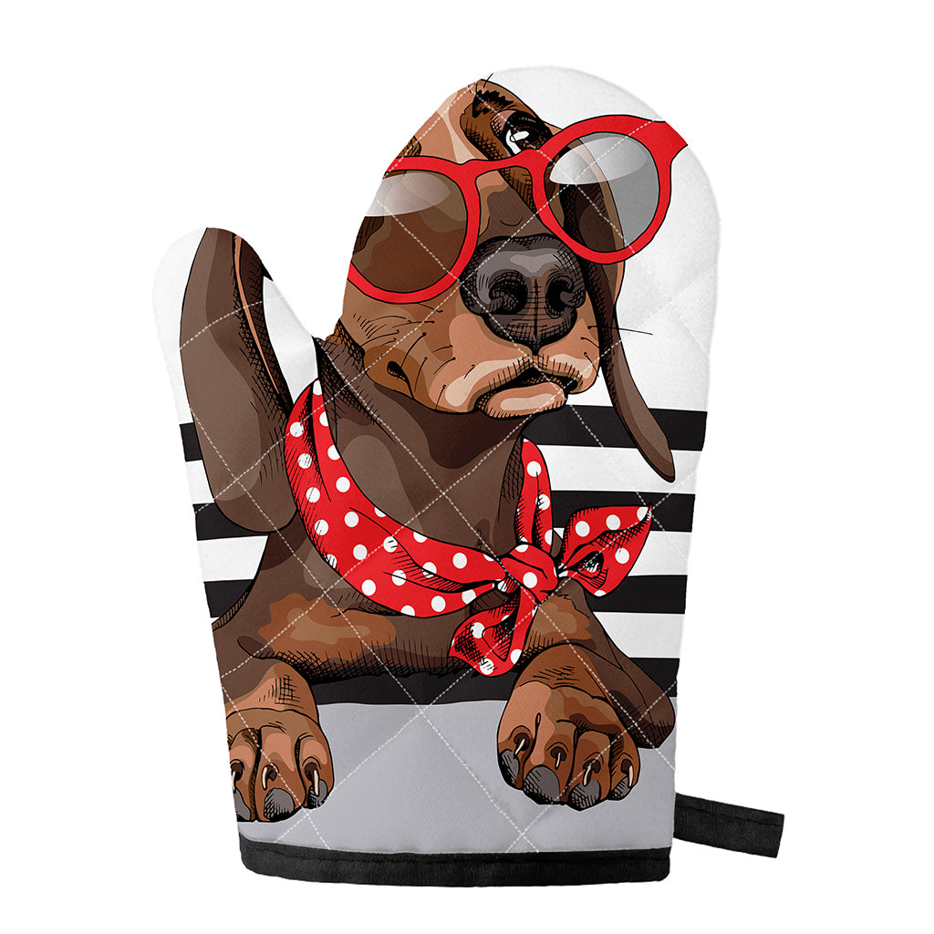 Dachshund With Red Sunglasses Print Single Oven Mitt
