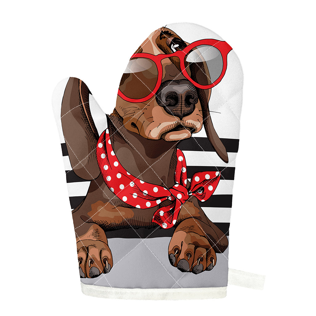 Dachshund With Red Sunglasses Print Single Oven Mitt