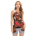 Dachshund With Red Sunglasses Print Sleeveless One Piece Swimsuit