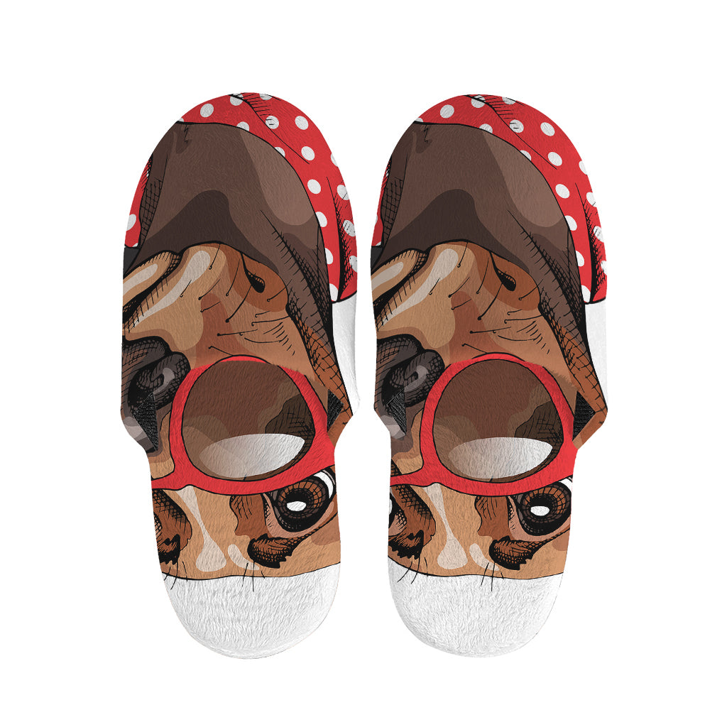 Dachshund With Red Sunglasses Print Slippers