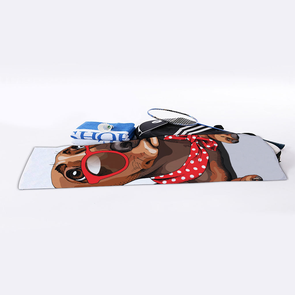 Dachshund With Red Sunglasses Print Sports Towel