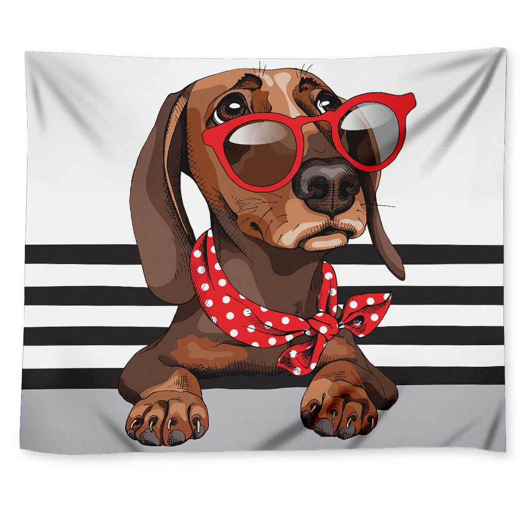 Dachshund With Red Sunglasses Print Tapestry