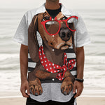 Dachshund With Red Sunglasses Print Textured Short Sleeve Shirt