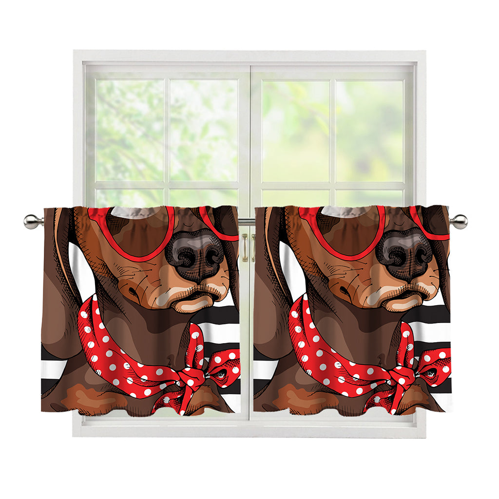 Dachshund With Red Sunglasses Print Tier Curtains