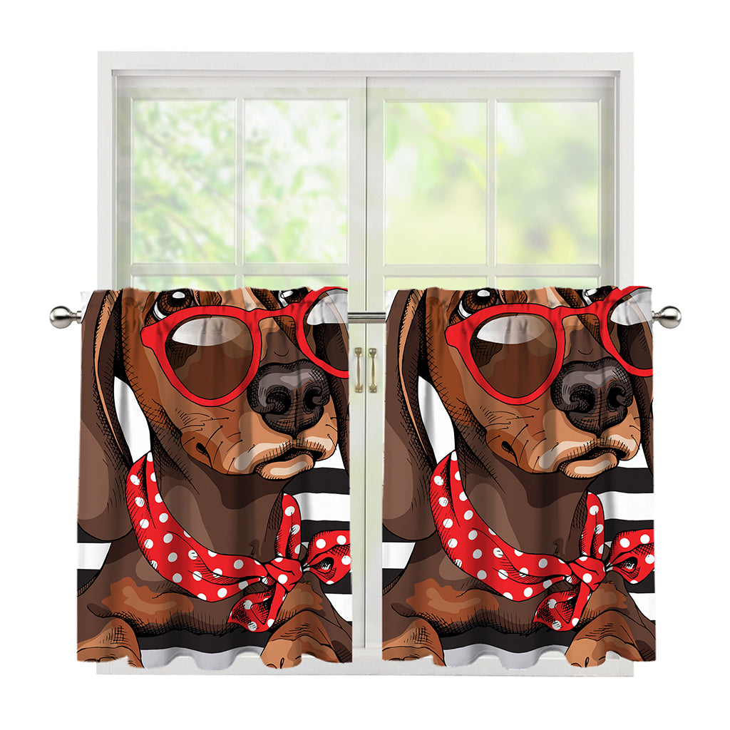 Dachshund With Red Sunglasses Print Tier Curtains