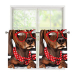 Dachshund With Red Sunglasses Print Tier Curtains