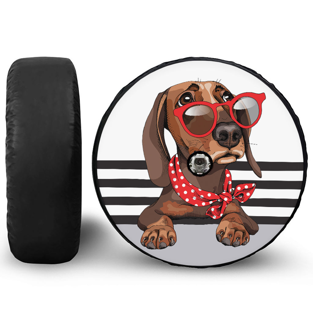 Dachshund With Red Sunglasses Print Tire Cover With Camera Hole