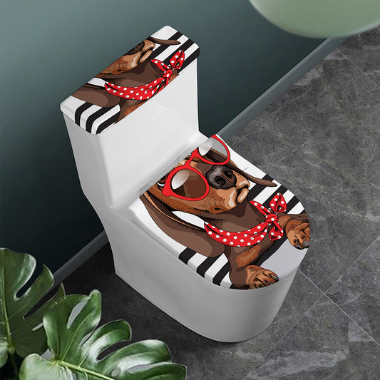 Dachshund With Red Sunglasses Print Toilet Lid And Tank Cover Set