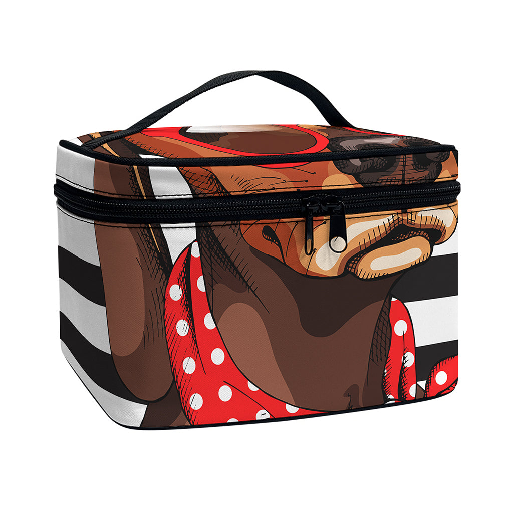 Dachshund With Red Sunglasses Print Travel Makeup Bag