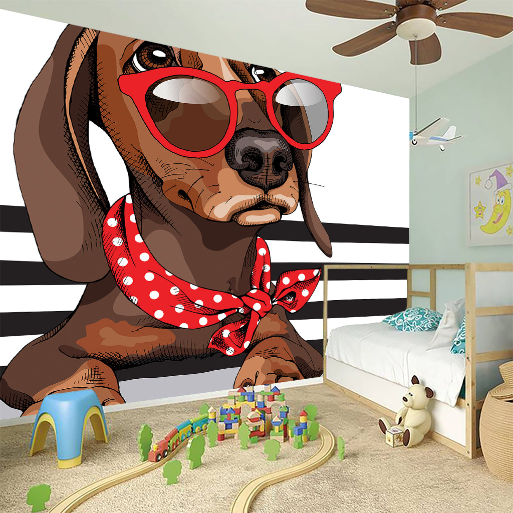 Dachshund With Red Sunglasses Print Wall Sticker