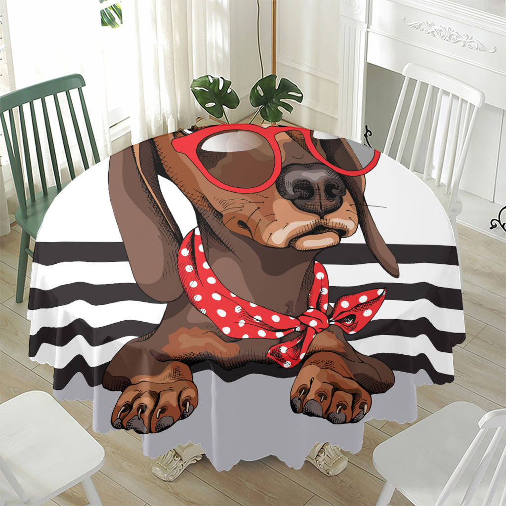 Dachshund With Red Sunglasses Print Waterproof Round Tablecloth