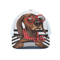 Dachshund With Red Sunglasses Print White Mesh Trucker Hat