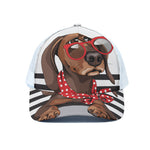 Dachshund With Red Sunglasses Print White Mesh Trucker Cap