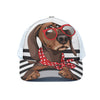 Dachshund With Red Sunglasses Print White Mesh Trucker Cap