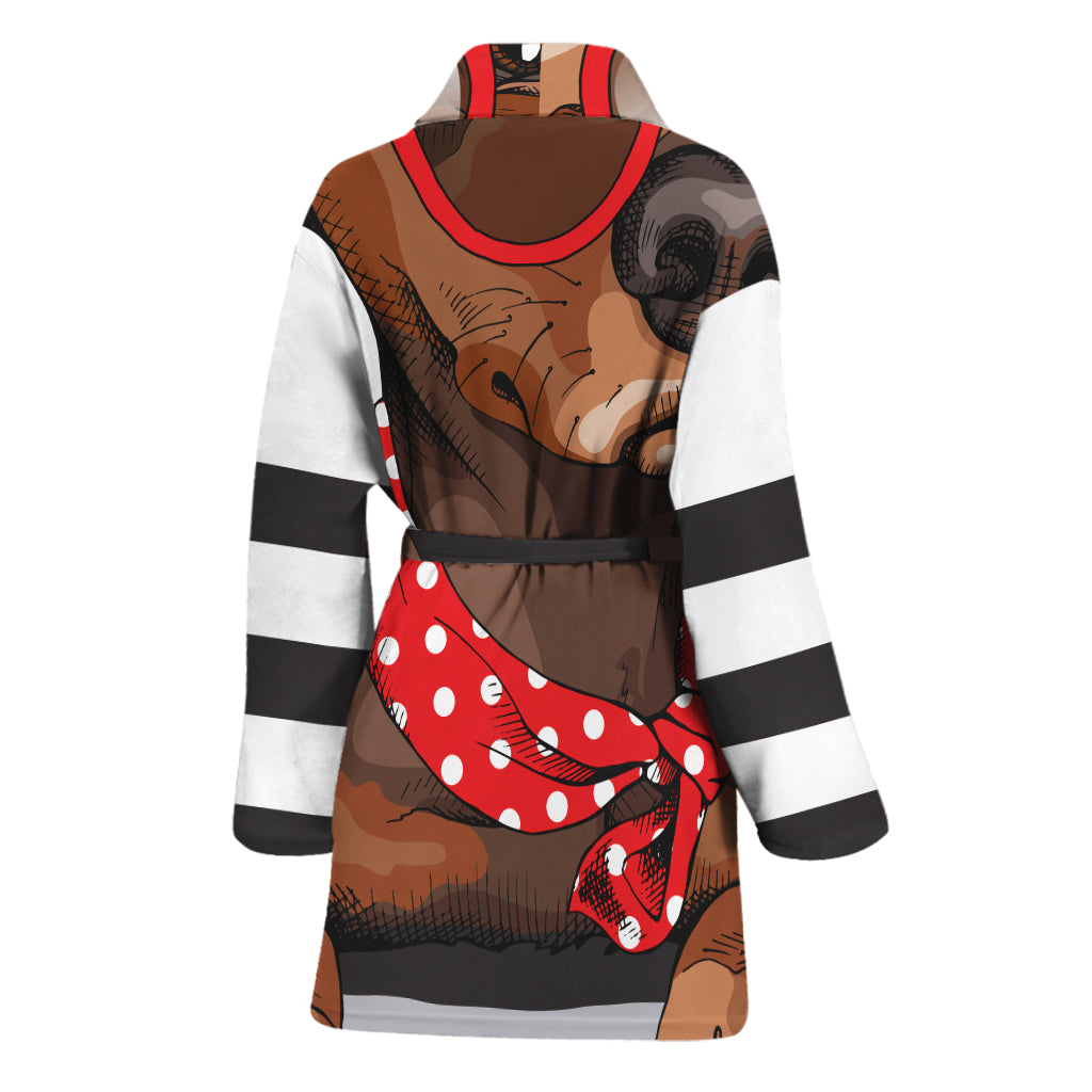 Dachshund With Red Sunglasses Print Women's Bathrobe