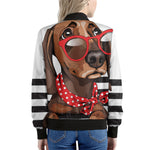 Dachshund With Red Sunglasses Print Women's Bomber Jacket