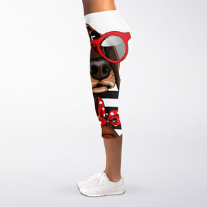 Dachshund With Red Sunglasses Print Women's Capri Leggings