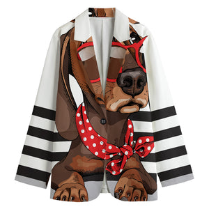 Dachshund With Red Sunglasses Print Women's Cotton Blazer