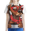 Dachshund With Red Sunglasses Print Women's Polo Shirt