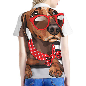 Dachshund With Red Sunglasses Print Women's Polo Shirt