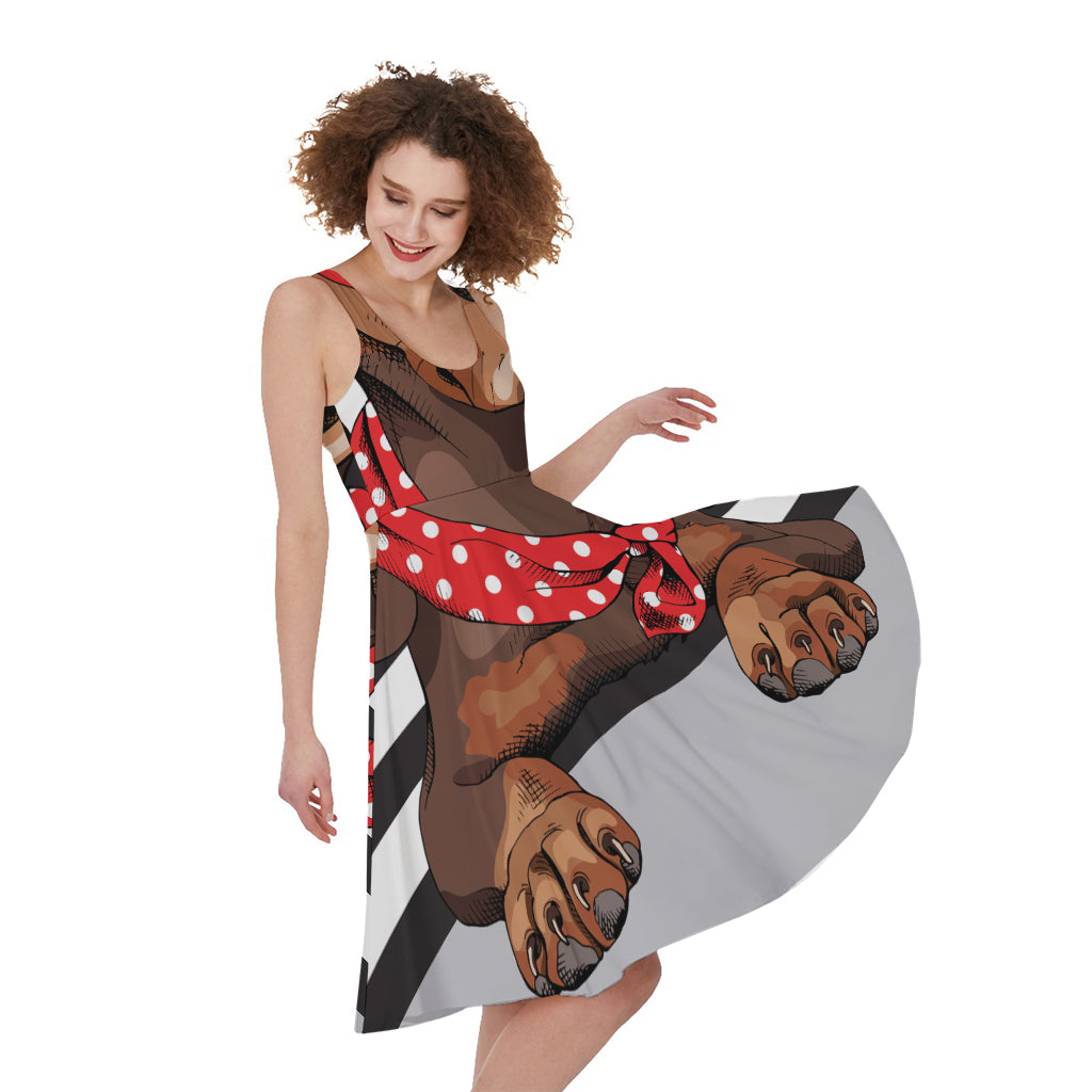 Dachshund With Red Sunglasses Print Women's Sleeveless Dress