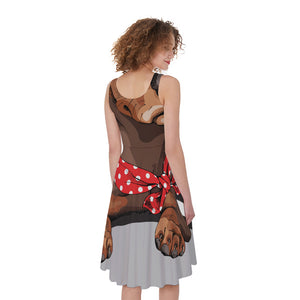 Dachshund With Red Sunglasses Print Women's Sleeveless Dress