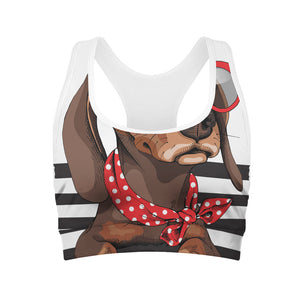 Dachshund With Red Sunglasses Print Women's Sports Bra