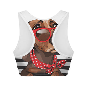 Dachshund With Red Sunglasses Print Women's Sports Bra