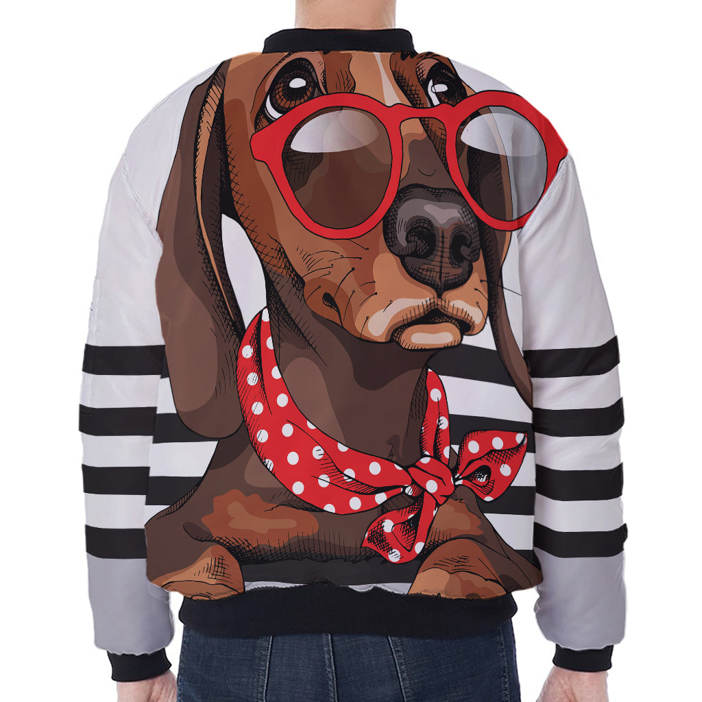 Dachshund With Red Sunglasses Print Zip Sleeve Bomber Jacket