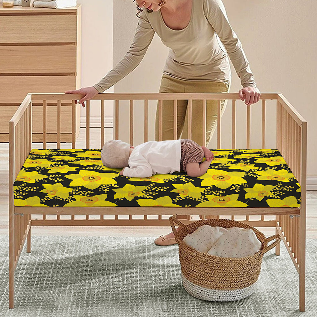 Daffodil And Mimosa Pattern Print Baby Crib Sheet