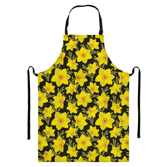 Daffodil And Mimosa Pattern Print Bib Apron With Pocket
