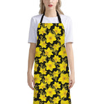 Daffodil And Mimosa Pattern Print Bib Apron With Pocket