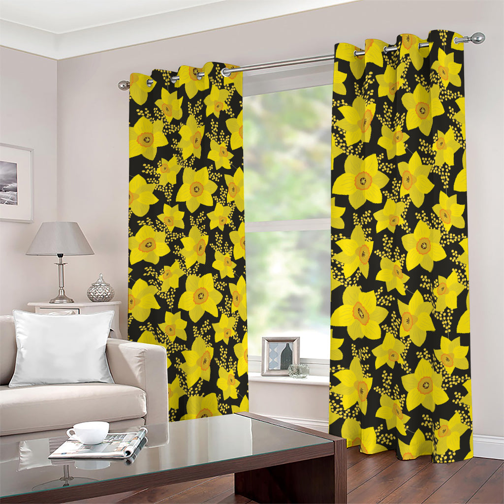 Daffodil And Mimosa Pattern Print Blackout Grommet Curtains