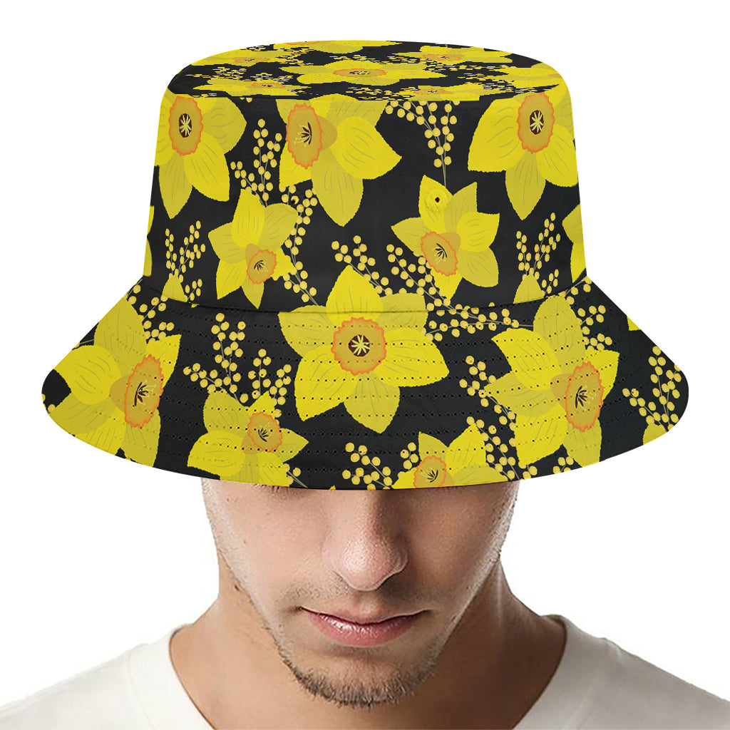 Daffodil And Mimosa Pattern Print Bucket Hat