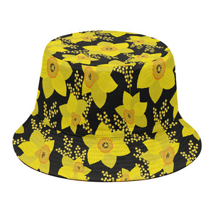 Daffodil And Mimosa Pattern Print Bucket Hat