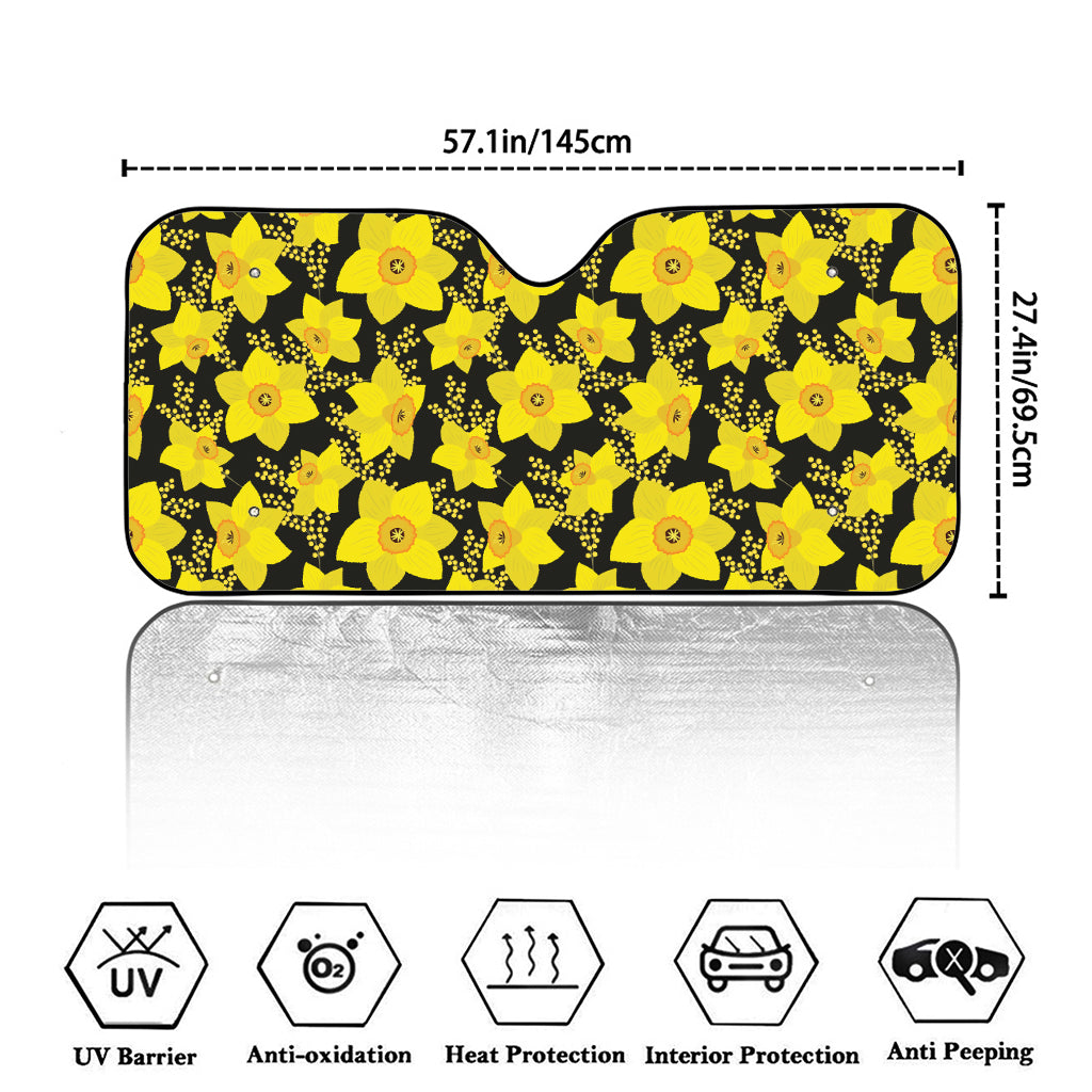 Daffodil And Mimosa Pattern Print Car Windshield Sun Shade