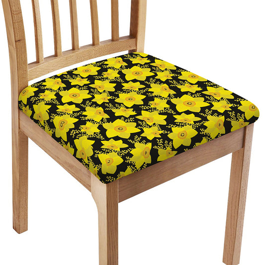 Daffodil And Mimosa Pattern Print Chair Cushion Cover