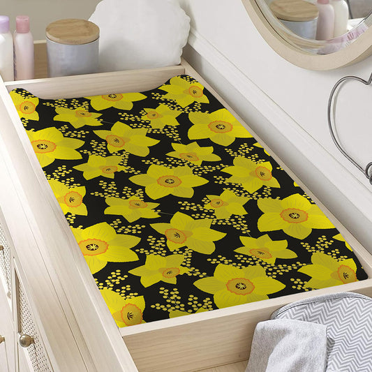Daffodil And Mimosa Pattern Print Changing Pad Cover