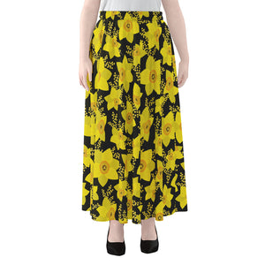 Daffodil And Mimosa Pattern Print Chiffon Maxi Skirt