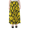 Daffodil And Mimosa Pattern Print Chiffon Maxi Skirt