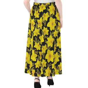 Daffodil And Mimosa Pattern Print Chiffon Maxi Skirt